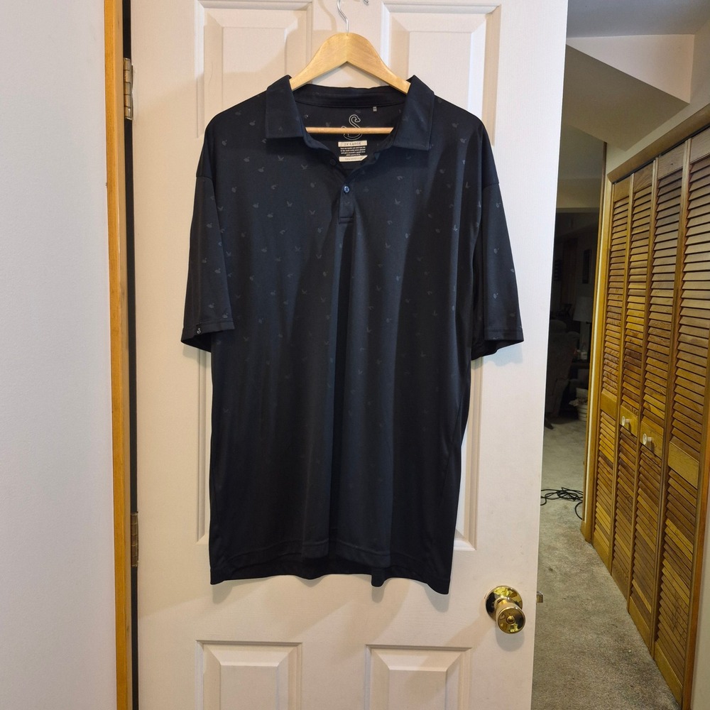 Swannies Mens Black Tonal Swan Print Performance Golf Polo Shirt Size 2XL XXL